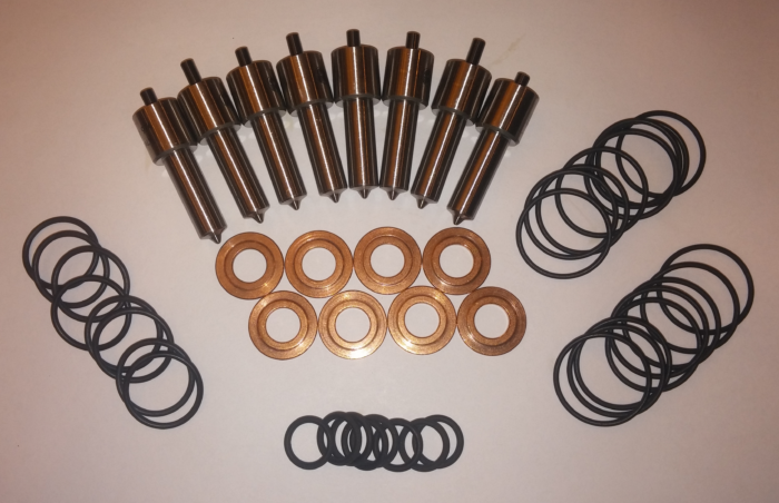 Basic Duramax LB7 injector kit parts laid out